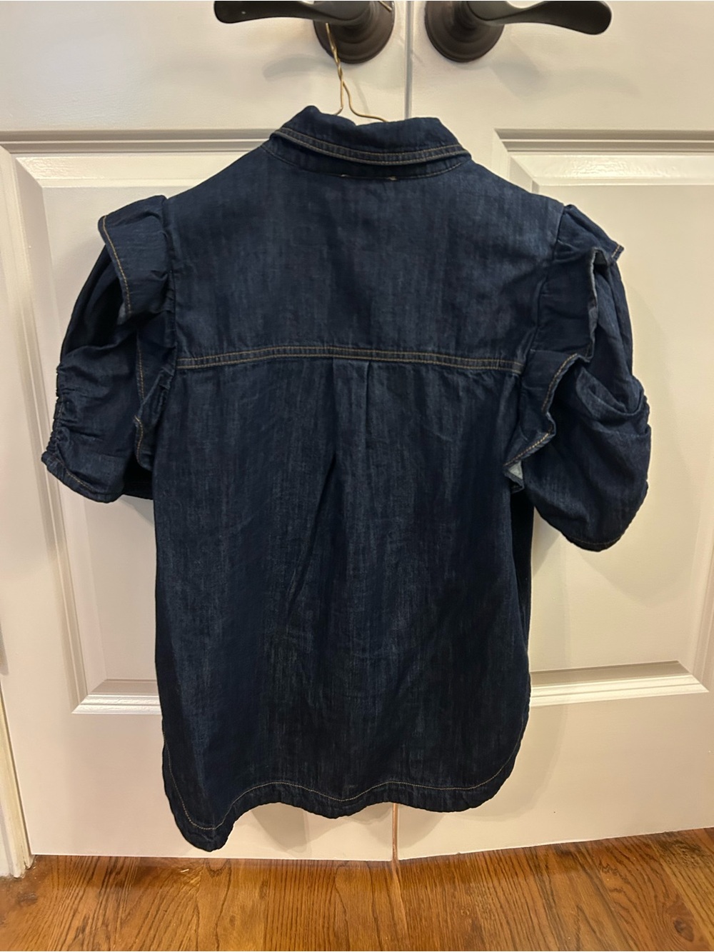 Pilcro Women’s Dark Blue Denim Ruffle Sleeve Button-Up - Picture 3 of 3